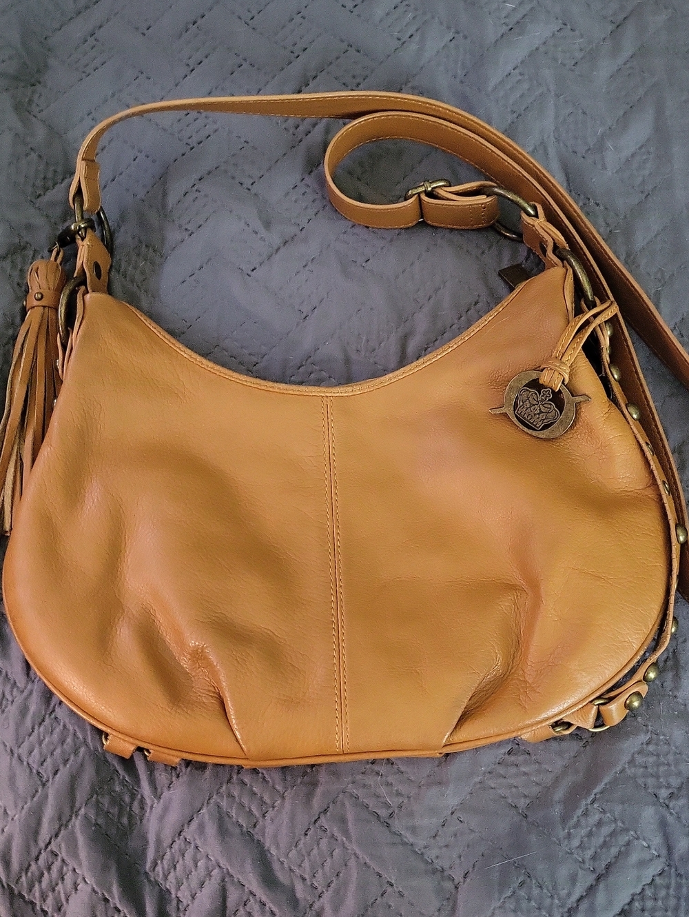 Born Tan Leather Crossbody Hobo with Tassel and Charm
